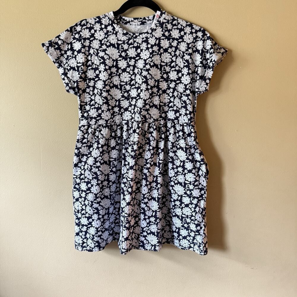 Coastal Prep Dress Girls 10-12 Daisy Floral Pockets Stretch Knit Nautical Summer
